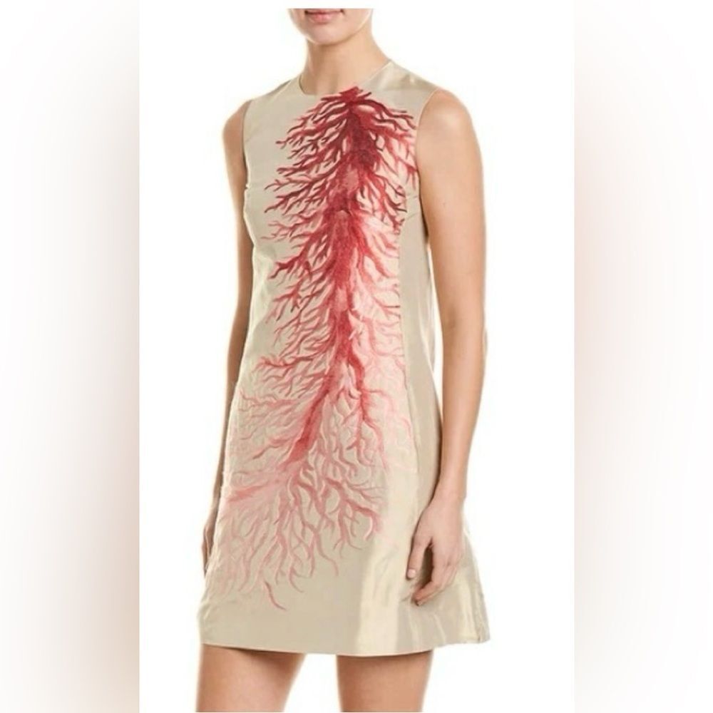 Valentino Beige and Red coral embroidered Mini Dress, US8